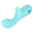 California Dreaming Catalina Climaxer Rabbit Vibrator in aqua with textured clitoral stimulator and rotating shaft.