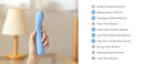 Person holding Tenga Iroha Mai Ruri personal massager with various vibration settings displayed.