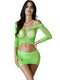 Seduce Sleeve Top & Skirt Set in Lime Green, featuring a stylish fishnet design for daring lingerie looks.