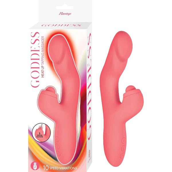 Goddess Heat-Up Tapping Massager in Coral by Nasstoys - Dual Stimulator with 10 Vibrating Functions and 5 Tapping Modes in Original Packaging
