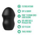 Urself Fortify Silicone Stroker Black features textured interior, soft silicone, body-safe material, easy to clean, and travel-friendly design.