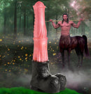 Giant Centaur XL silicone dildo with ribbed design in fantasy forest with centaur background