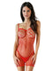 Allure fishnet bodystocking lingerie in red, showcasing a seductive design, perfect for intimate occasions.