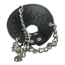 Strict Leather Parachute Ball Stretcher with Spikes featuring a black leather design and metal chain.