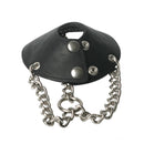 Strict Leather Parachute Ball Stretcher with Spikes featuring a black leather design and chain details.