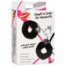 Frisky Caught in Candy Faux Fur Handcuffs Black packaging with adjustable cuffs and quick release safety switch.
