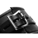 Close-up of the buckle on the Padded Leather Locking Posture Collar Black, showcasing its sturdy design.