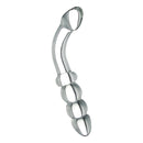 Prisms Hamsa Curved Double Ended Glass Dildo Clear showcasing elegant design for G-spot and P-spot stimulation.
