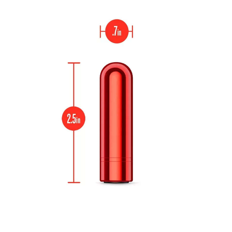 Kool Vibes Rechargeable Mini Bullet Vibrator in cherry red, 2.5 inches long and 0.7 inches wide.