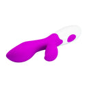 Pretty Love Newman Purple Silicone G-Spot Rabbit Vibrator showcasing its curved design and suction stimulator.