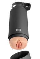 PDX Plus Fuck Flask Secret Delight discreet stroker in grey, designed to resemble a water bottle, with the cap off.