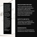 Wet Platinum Luxury Silicone Lubricant 128 Oz instructions and ingredient list on a sleek background.