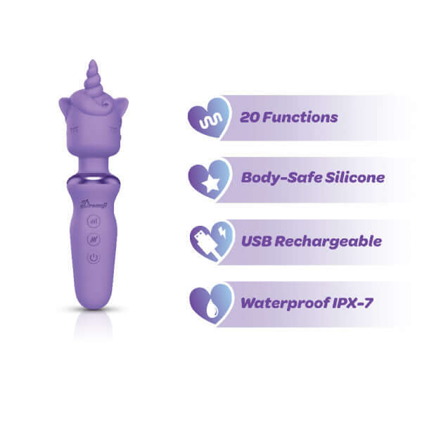 Viben Dreamii Wand Powerful Unicorn Lillac Wand with 20 functions, body-safe silicone, USB rechargeable, and waterproof IPX-7.