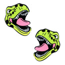 Freaking Awesome Sexy T-Rexy Dino Glitter Nipztix Pasties showcasing playful green T-Rex faces with glitter spots.