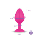 Viben Gemma Purple Gem Pink Silicone Anal Plug Medium dimensions and specifications shown on a pink background.