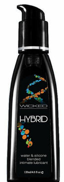 Wicked Hybrid Lubricant 4 Oz bottle with water and silicone blended formula for intimate use.
