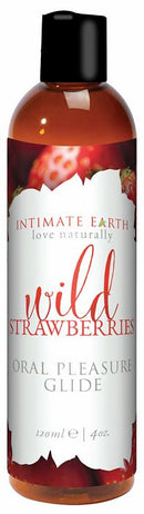 Intimate Earth Oral Pleasure Glide Lubricant Fresh Strawberries 4 Oz bottle packaging.