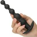 Rechargeable X-5 Silicone Power Beads 7.25 inch Black held in hand, showcasing the smooth graduated design for anal stimulation.
