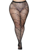 Leg Avenue Cracked Fishnet Tights 1X/2X Black featuring an intricate crack pattern in classic black fishnet.