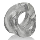 Oxballs Meat Bigger Bulge Cockring Clear displayed at a 45-degree angle showing its rounded shape and clear material.