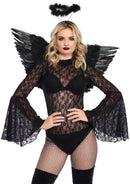 Leg Avenue 2 Piece Angel Costume Accessory Kit Black with feather wings and halo, perfect for Halloween.