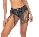 Mapale Glam Rhinestone Fringe Belt One Size Black with shimmering crystal fringe draping elegantly.