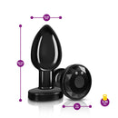 Viben Cheeky Charms Medium Vibrating Anal Plug Gunmetal with dimensions and features highlighted in design.