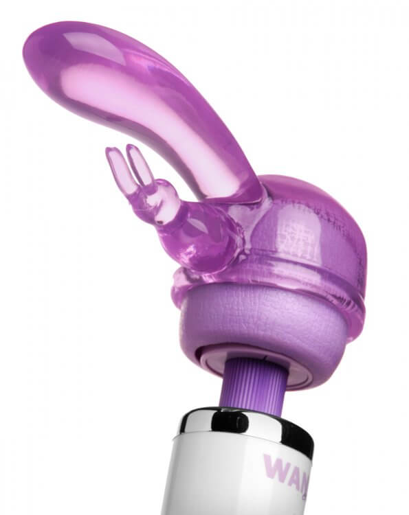 Purple rabbit dual stimulation wand attachment for enhanced pleasure, compatible with standard wand massagers.
