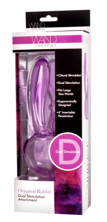 Original Rabbit Dual Stimulation Wand Attachment in purple packaging for wand massagers.