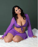GLIMMER CROP TOP SKIRT THONG METALLIC PURPLE 2XL-0