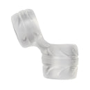 Perfect Fit Silaskin Cock and Ball Ring and Stretcher Clear shown from the side, highlighting its design and material.