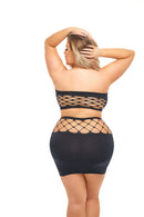 Model showcasing the Pink Lipstick Net Worth 2 Piece Bandeau Set Queen Black from the back, featuring a stylish cut-out design.