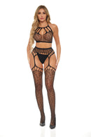 Pink Lipstick Rant With It 2 Pc Bra Set One Size Black showcasing a bold peek-a-boo design and intricate peep-hole details.