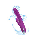 Viben Frenzy Clitoral Suction Rabbit Vibrator Berry against a splash of water, showcasing its dual-motor design.