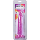 Crystal Jellies Realistic Cock 9 Inch Purple displayed in packaging with vibrant colors.