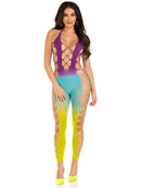 Leg Avenue Ombre Footless Bodystocking One Size Ocean in vibrant ombre design with cut-outs showcasing the silhouette.