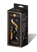 Secret Kisses 3.5 Inch Handblown Glass Plug Black packaging showcasing the sleek glass design for beginners.