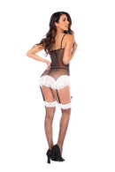 Mapale Maid Fishnet Bodysuit One Size Black White featuring a flirty lace hem and seductive fishnet design.