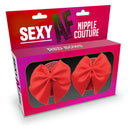 Sexy AF Nipple Couture Red Bows Reusable Pasties in vibrant packaging showcasing charming red bow designs.
