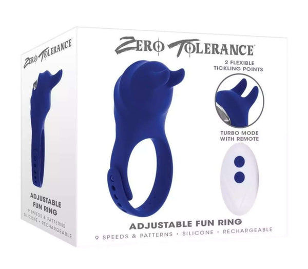 Zero Tolerance Fun Ring Adjustable Vibrating Cock Ring in packaging with remote control