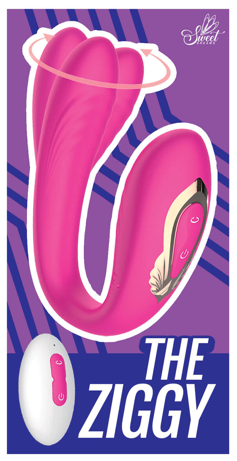 Ziggy Compact G-Spot and Clitoral Vibrator with 10 Vibration and Rotation Patterns, Featuring Remote Control