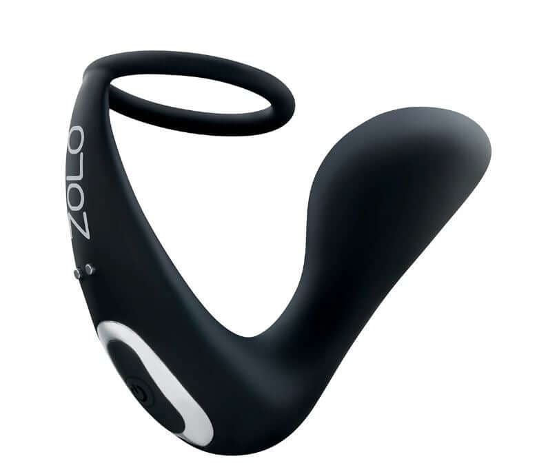 ZOLO Black Thumb Vibrating C-Ring with Prostate Massager, featuring ergonomic design for enhanced pleasure and support.