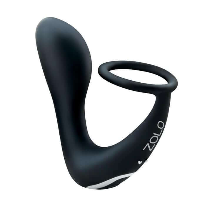 ZOLO Black Thumb Vibrating C-Ring with Prostate Massager, featuring 10 vibration modes for enhanced erection and prostate stimulation.