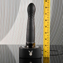 Playboy Pleasure Zone 10-Speed Vibrating & Thrusting Shaft with stylish charging case and ruler for size comparison.