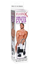 CLASSIX Vibrating Power Pump product box showing multi-speed pump for increasing penis size and achieving larger, harder erections