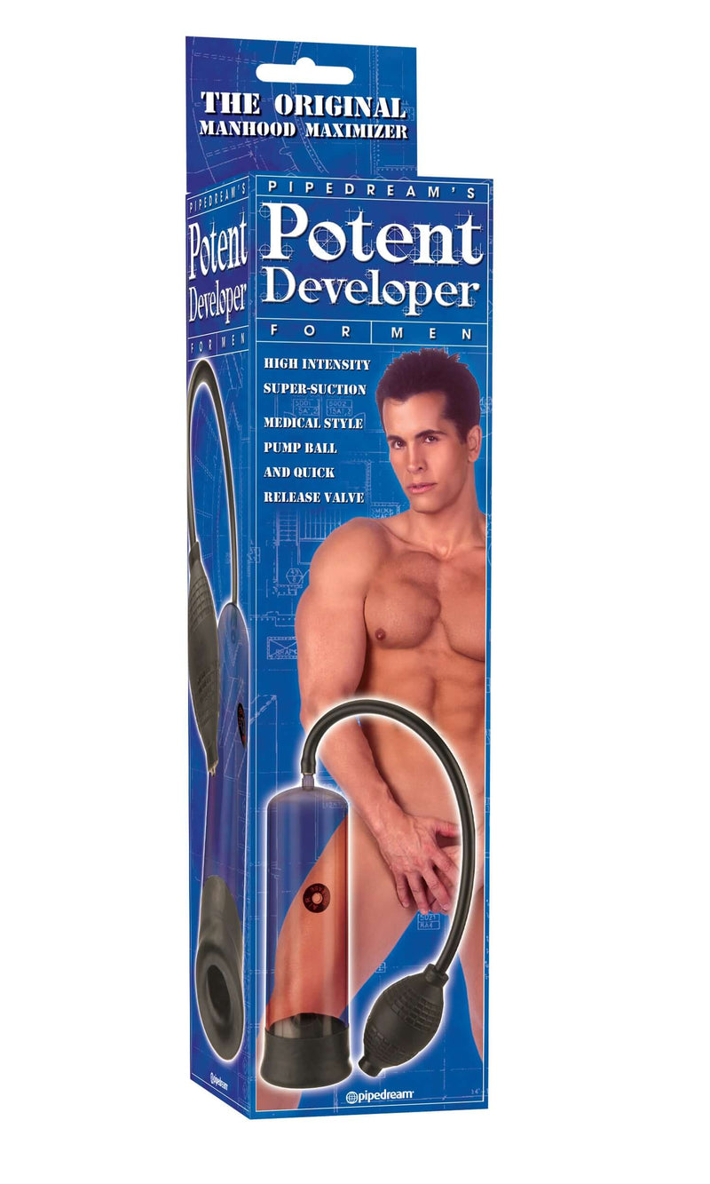 Potent Developer Penis Pump packaging - The Original Manhood Maximizer for size and performance enhancement