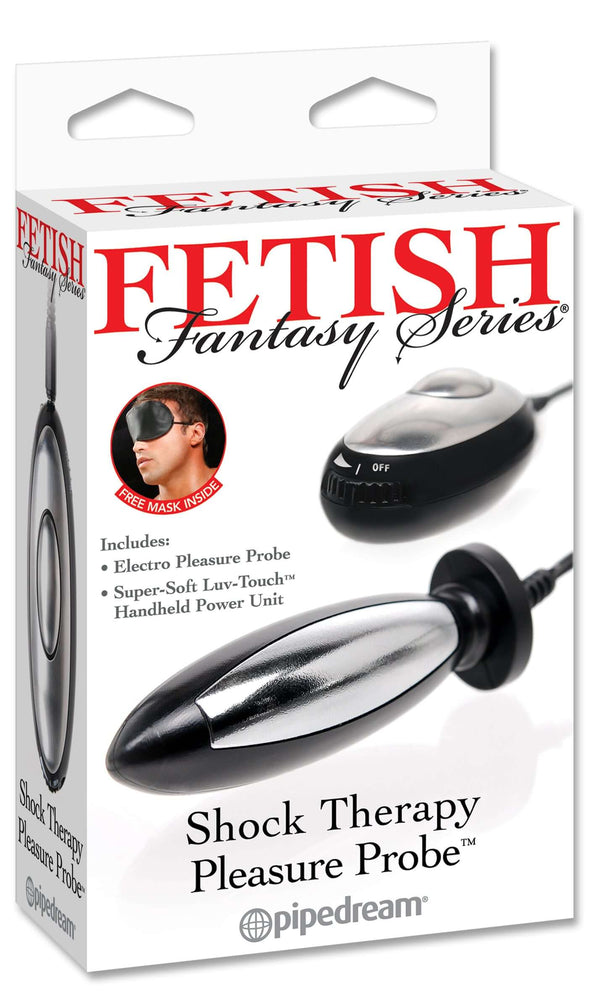 Fetish Fantasy Shock Therapy Pleasure Probe package with electro-stimulation unit and sleek torpedo-shaped pleasure probe