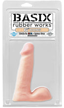 Basix Rubber Works 6" Flesh Dong in packaging, phthalate and latex-free, hypoallergenic, made in USA, realistic shape.