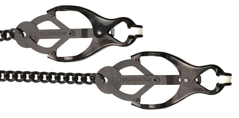Blackline Endurance Butterfly Nipple Clamps with Link Chain for intense nipple stimulation.