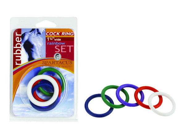 Spartacus Spartacus Cock Gear 1 1/4 Inches Rubber Cock Rings Rainbow Rubber 5 Pack at $5.99